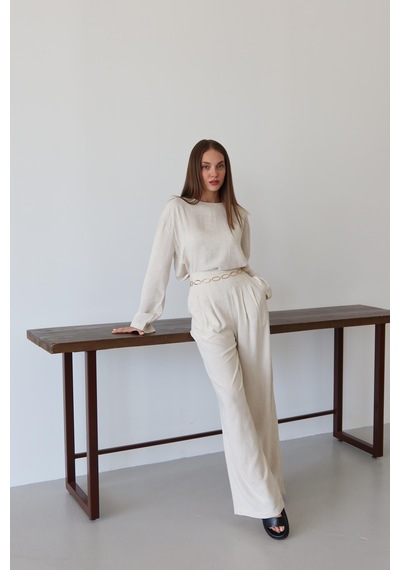 Laluvia Natural Marisol Bluz Pantolon Takım Natural