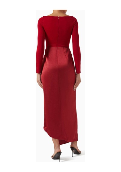 Eegen Studio Drape Maxi Elbise - Dikkat Çekici Doku, Yüksek Yırtmaç & V - Yırtmaçlı Bel Kırmızı
