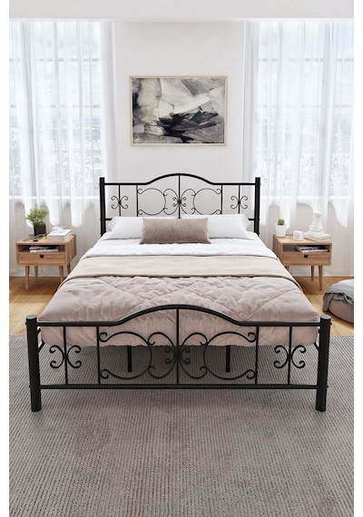 Argimo Pero Çift Kişilik Ferforje Metal Karyola 140 x 200 Siyah