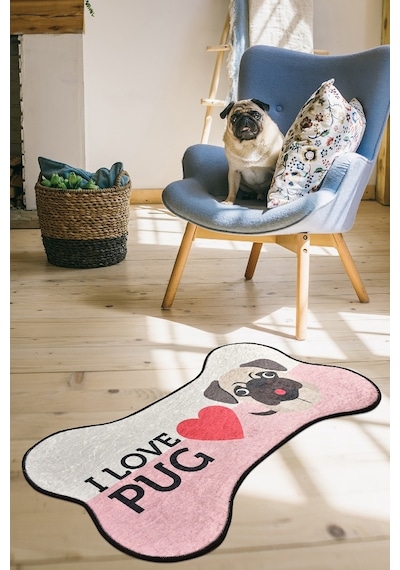 I Love Pug Djt 70X120 Cm Pet Paspası, Köpek Paspası, Halısı