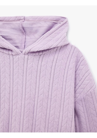 Koton Uzun Kollu Basic Kapşonlu Sweatshirt Lila 7wkg10324ak