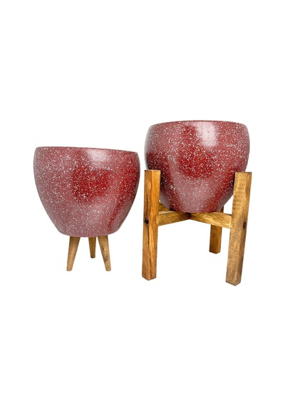 Bitki Tasarımı Ev Dekorasyon Bordo Granit Toprak Saksı Saksılık Salon Çiçeklik İkili Set 3 Ayaklı- 4 Ayaklı- 15 CM