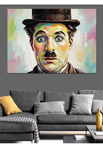 Charlie Chaplin Renkli Portresi Dekoratif Kanvas - Mdf Ahşap Tablo