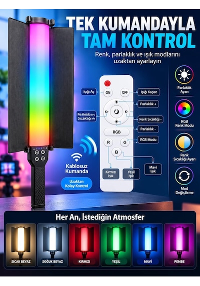 Profesyonel Rgb Video Işığı Kumandalı Led Çekim Lambası Ayarlanabilir Parlaklık Fotoğraf Ve Canlı Yayın Işı
