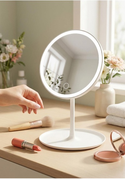 Ledli Yuvarlak Ayna Işıklı Mini Makyaj Aynası 3 Farklı Işık Modu 18 Cm Çok Renkli