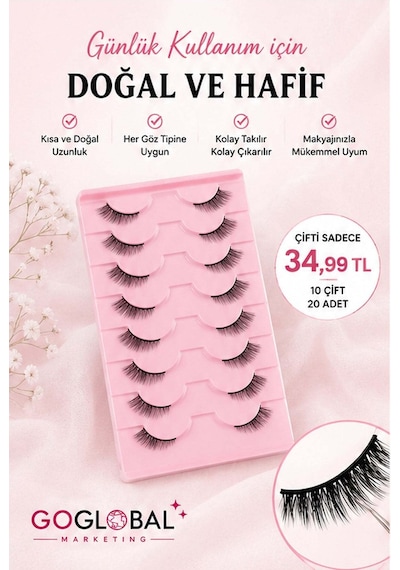 10 Çift Doğal Takma Kirpik Seti Hafif Bütün Kirpik 3-8 Mm Günlük Kullanım Tekrar Kullanılabilir