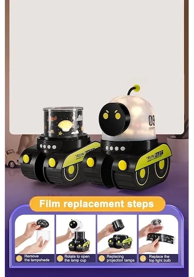 Vtn-76 Robot Projeksiyon Gece Lambası Hoparlörlü Şarjlı Led Projeksiyon Lambası Siyah