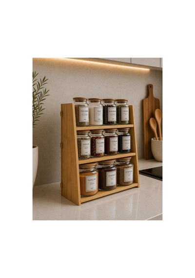 Prime Plus - 3 Katlı 23 Parça Saklama Kabı Organizer Bambu Standlı Baharatlık Seti Diğer