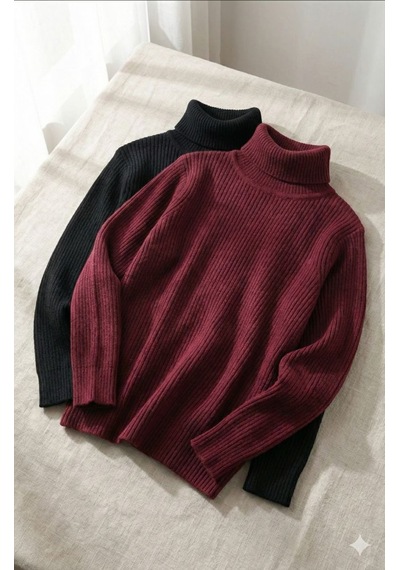 Erkek Kaşkorse Boğazlı Likralı Fitilli Slim Fit Body 2'li Set Siyah-bordo Siyah - Bordo