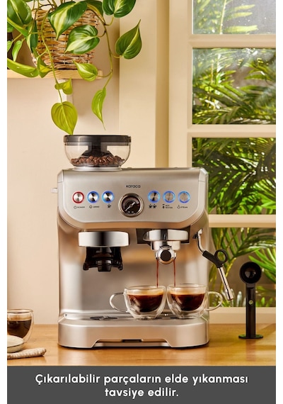 Karaca Coffee Art 2 L Barista Öğütücü + Süt Köpürtücü+ 15 Bar Basınçlı Espresso Kahve Makinesi