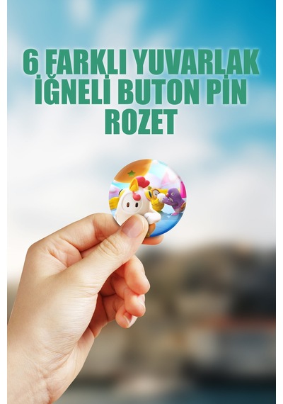 Fall Guys Video Oyun Çanta Süsü İğneli Buton Rozet Seti 6 Adet Altılı