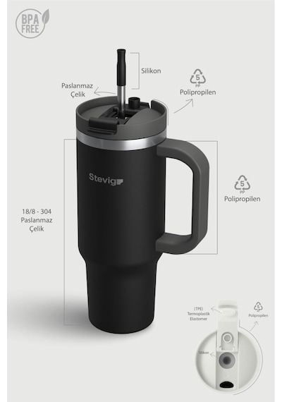 Stevig 2 Moods Tuck-in Tumbler Sızdırmaz Çelik Termos 900 Ml Black St-236 Siyah