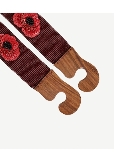 Yargıcı Ahşap Tokalı Ve Çiçek Detaylı Boncuk İşleme Kemer Bordo