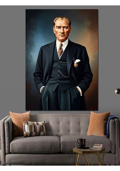 Ahşap Tablo Takım Elbiseli Atatürk Resmi