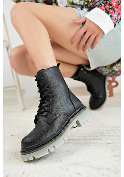 Nesil Shoes Dvm 5010 Siyah Bağcıklı Kadın Bot-siyah Siyah