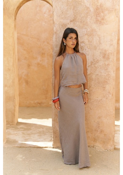 Mai Collection Mai Studios Co. Malmvira Füme Keten Crop Etek Takım Füme