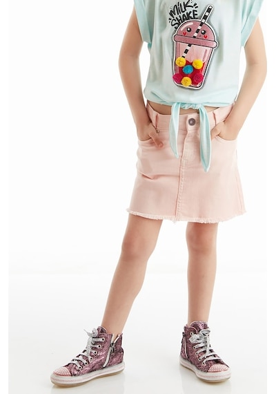 Denokids Pembe Denim Mini Kız Etek Pembe