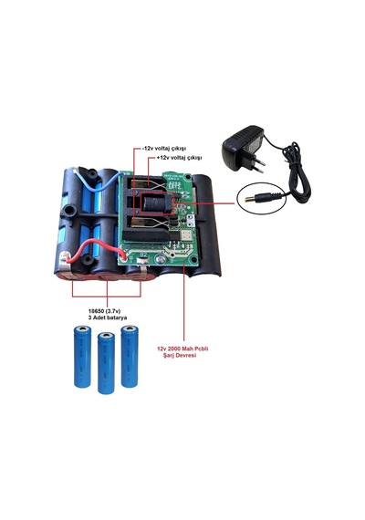 Lexroo Şarjlı Batarya Grubu 3lü 18650 Li-ıon Pil 12v 2000 Mah Pcbli Şarj Bms Devreli Pil Seti Okul