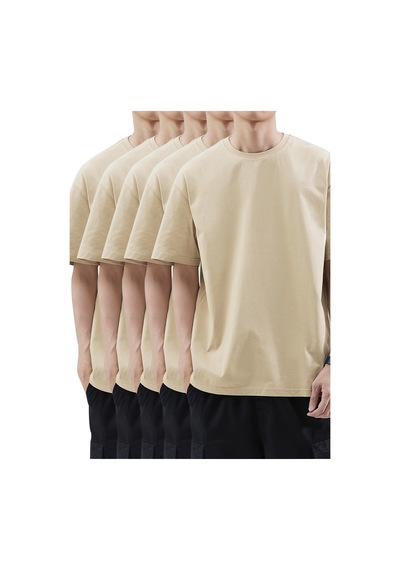 Uyguntarz Unisex Basic Model 5'll Tshirt Bej