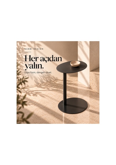 Slate Metal C Sehpa Modern Tasarım Elips Tablalı Minimalist Koltuk Yanı Sehpa Siyah - 935314037 Siyah