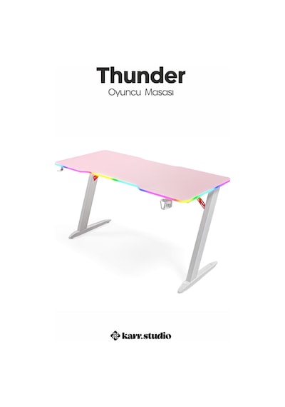 Thunder Rgb Aydınlatmalı Oyuncu Masası Pembe