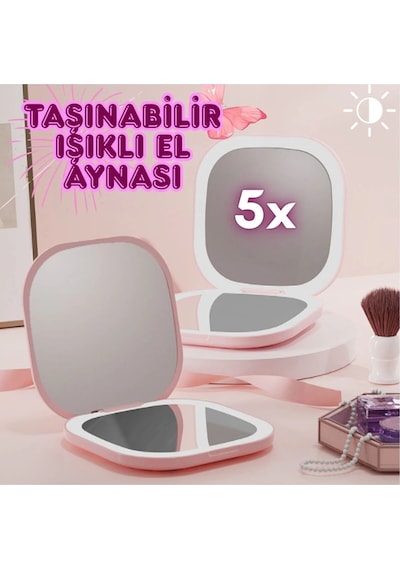 Ledli Makyaj Çantası Aynası, Parlaklık Ayarlı Katlanabilen Seyehat Aynası El Makyaj Aynası Çok Renkli