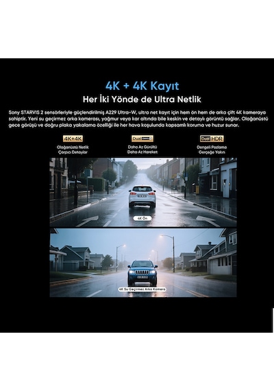 Viofo A229 Ultra 2 Kameralı Ön Ve Arka Dış Su Geçirmez 4k+4k Sony Starvis 2 Sensörlü Dual Hdr Wi-fi 6 Gps'li Araç Kamerası