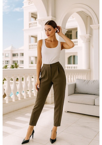 Rich Kadın Kahverengi Mom Kesim Trend Yumuşak Dokulu Pantolon Çok Renkli