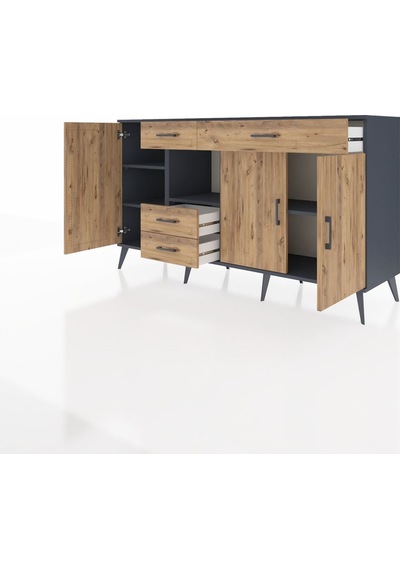 Kronos Konsol 4 Raflı 4 Çekmeceli 3 Kapaklı 176x59x99 Antrasit-ça Antrasit-çam