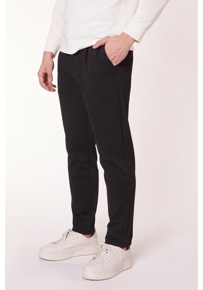 Braccas Erkek Beli Bağcıklı Yandan Cepli Slim Fit Jogger Siyah Pantolon Siyah