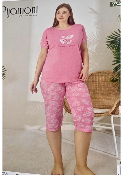 Miressa Büyük Beden Kaprili Pijama Takımı Pembe