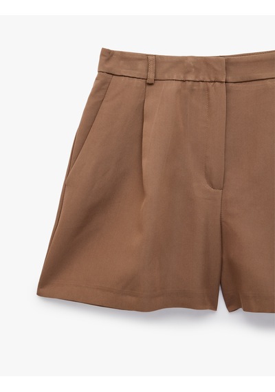 Koton Modal Cupro Kumaş Pile Detaylı Cepli Mikro Şort Kahverengi 6sak40135ew Kahve