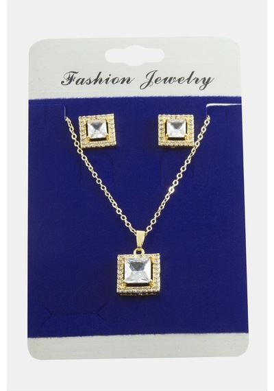 Depomıx Kare Zirkon Taşlı Set Kolye-gümüş Rengi Çok renkli 62832458