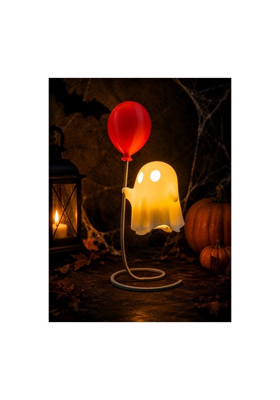 Cadılar Bayramı Temalı Hayalet Led Tealight Mumluk Balonlu Halloween Dekoratif Masa Süsü Beyaz