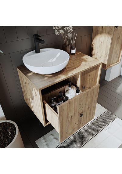 Gusto Ayaksız Oval Lavabolu Mdf 75 Cm Çekmeceli Banyo Dolabı Atl Atlantik Çam