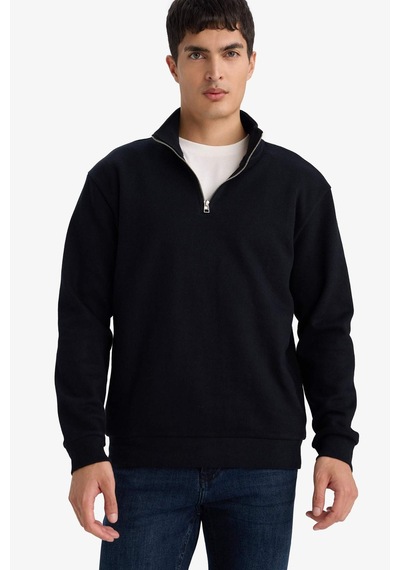 Defacto Dik Yaka Yarım Fermuarlı Sweatshirt F9323ax26spbk81 Siyah-bk81