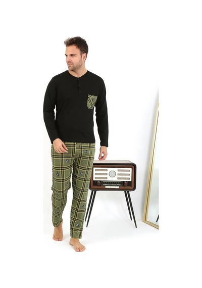 Najmaddin.com Beru Erkek Uzun Kol Penye Siyah Pijama Takımı