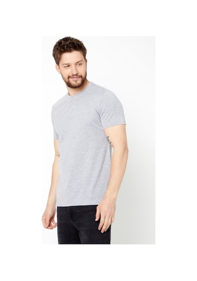 COMEOR Erkek Gri Slim Fit Pamuklu Kısa Kollu Bisiklet Yaka T-shirt Gri