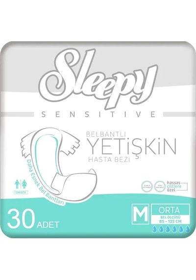 Sleepy Sensitive Antibakteriyel Süper Yetişkin Hasta Bezi Medium 30 Adet