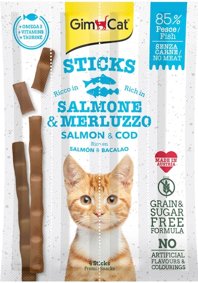 Gimcat Sticks Tahılsız Somon & Atlantik Morina Kedi Ödül Çubukları 4'lü 20 G