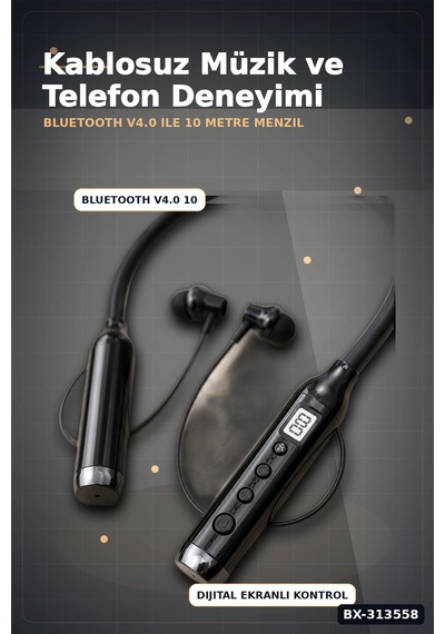 Çift Telefon Bağlantılı Titreşimli Bluetooth Boyun Kulaklığı 10m Menzil Mikrofonlu Bx-313558