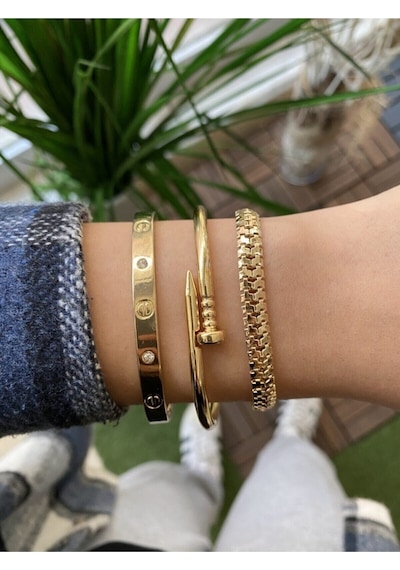 X-lady Accessories Altın Renk Kadın 3'lü Kombin Çivi Tırtıl Renk Atmaz Bileklik Çok Renkli