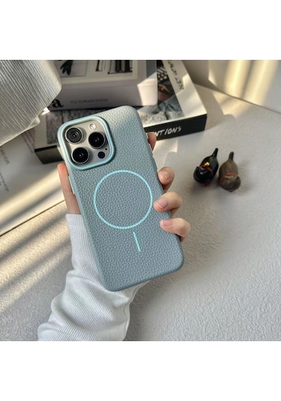 Apple Uyumlu iPhone 15 Pro Max Beats Magsafe Deri Görünümlü Silikon Kılıf Kapak Turkuaz