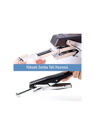 Valkyrie Profesyonel Metal Zımba Tabancası 60 Sayfa Kapasite 1000 Zımba Teli Hediye Ofis Ve Ev Dayanıklı Siyah