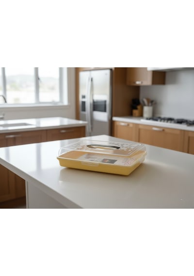 Dikdörtgen Börek Taşıma Kabı Kilitli Kapaklı 45x30x10 Cm Sarı