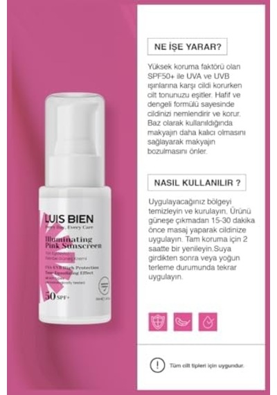 Luis Bien Ton Eşitleyici Spf 50+ Tüm Ciltler İçin Yüksek Korumalı Pembe Güneş Kremi