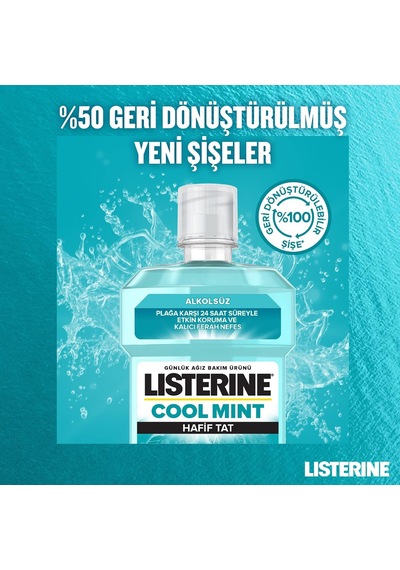 Listerine, Cool Mint, Günlük Ağız Bakım Ürünü, Hafif Tat, Sıfır Alkol, Nane Aromalı, 250ml