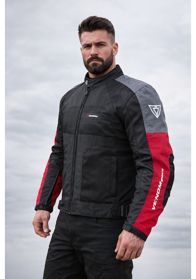 Venom Dynamic 4 Mevsim Ce Korumalı Kırmızı - Gri Motorcu Montu Bir Beden Büyük Alınız