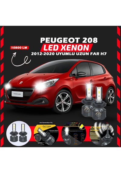 Peugeot 208 2012-2020 Uzun Far Uyumlu Şimşek Etkili Led Xenon Premium Series H7
