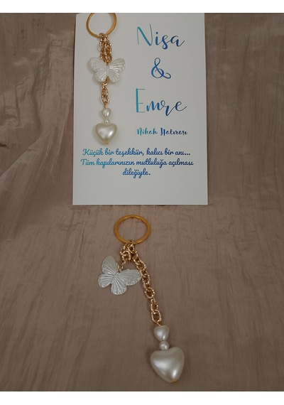 Kalpli Kelebek Anahtarlık Nişan /nikah / Düğün Hatırası 10 Adet Gold